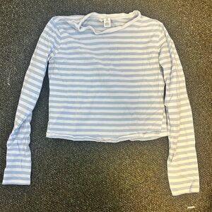H&M Light Blue and White Striped Long Sleeve Tee